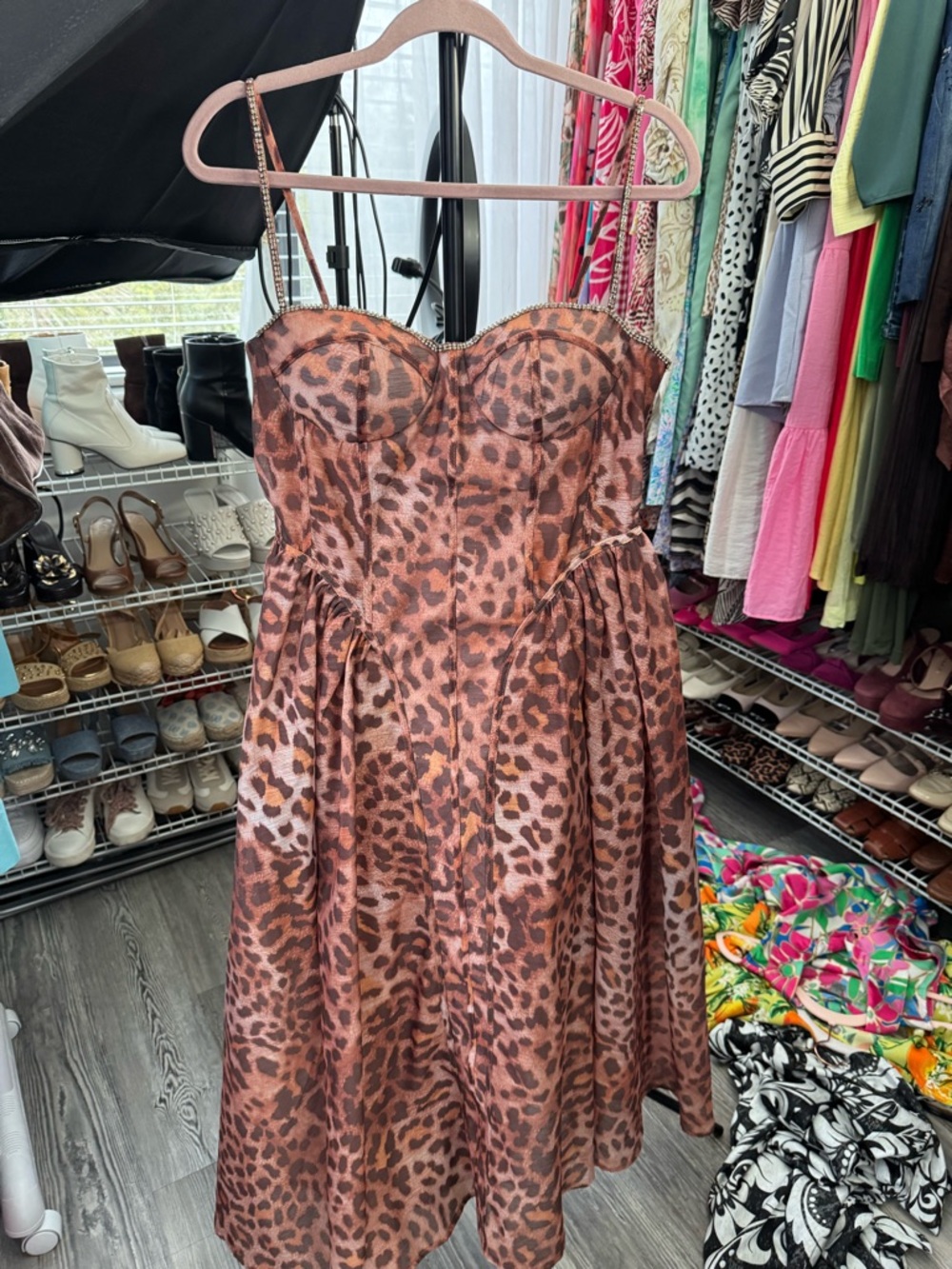 Women's Leopard Print A-Line Midi Dress - Brown